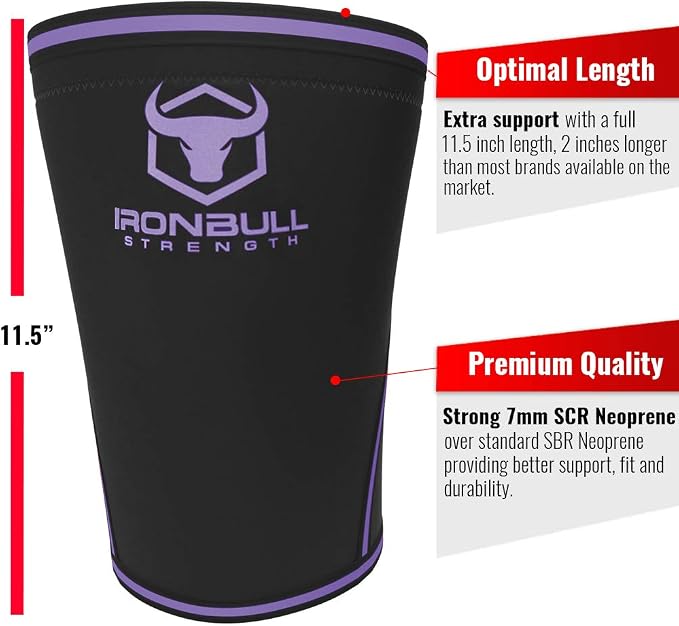 Iron Bull Strength Knee Sleeves 7mm (1 Pair) - Compression Brace & Knee Sleeve For Weightlifting, Powerlifting & Cross Training - Knee Support for Squats - Men & Women