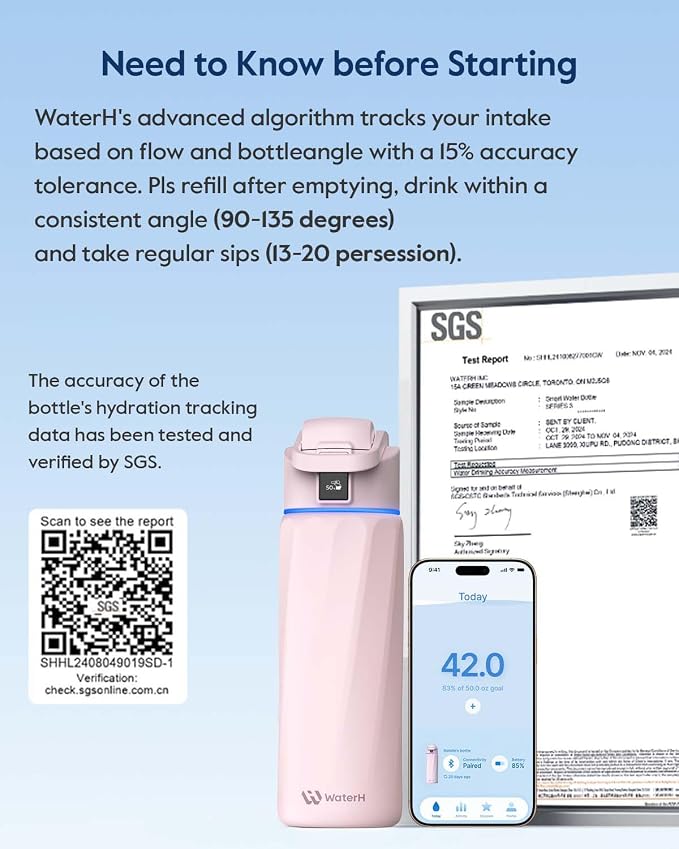 WaterH BOOST Smart Water Bottle Tracker with Reminder to Drink Water, 24oz | BPA-Free Double Wall Vacuum Insulated Stainless Steel, Leakproof, Smart App Tracking, Fits Cup Holders, Wide Mouth for School