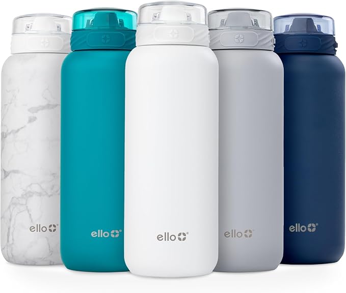 Ello Cooper 40oz Insulated Stainless Steel Water Bottle with Straw, White