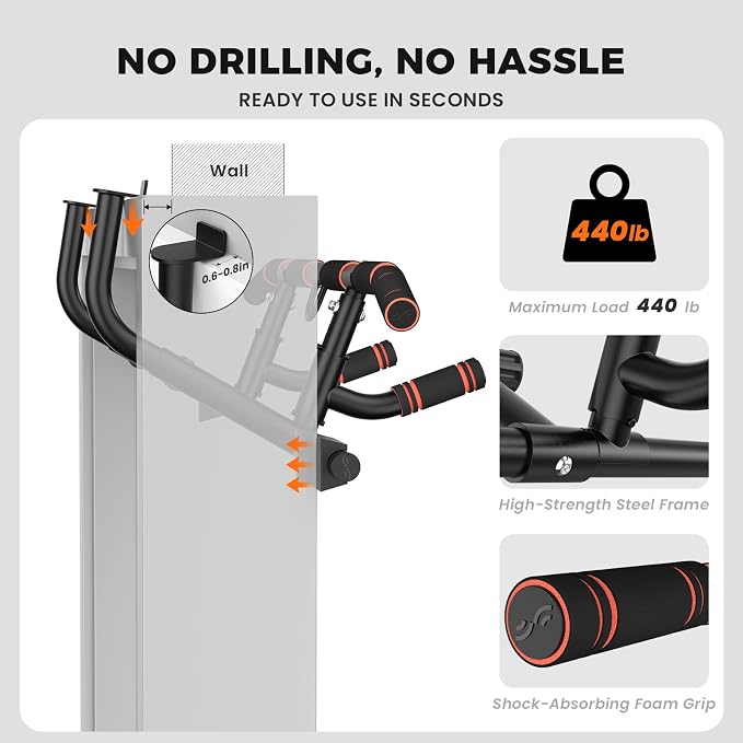 Sportneer 2026 Upgrade Pull up Bar for Doorway with Folding Handle, Door Pull up Bar Door Frame Multi-grip Upper Body Trainer, 440lb, Indoor Fitness for Home Gym Strength Training - US Patent Pending