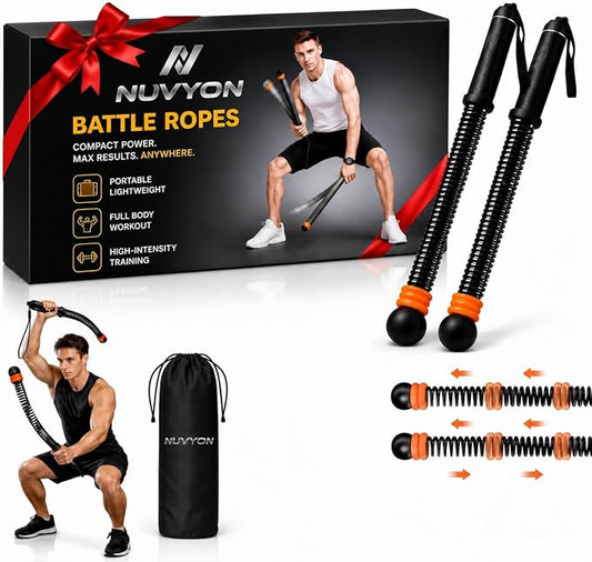 Ropeless Battle Ropes for Home Gym, Portable Cordless Battle Rope with Adjustable Resistance & Weighted Handles, HIIT Strength Training & Low-Impact Cardio Workout for Men & Women