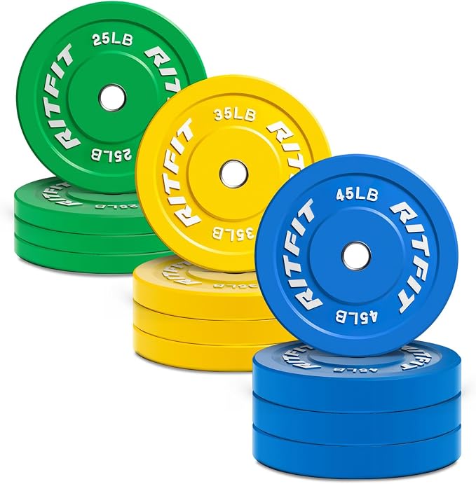 RitFit Color Coded Bumper Plate, Olympic Bumper Plate for Barbell, 2-Inch Bumper Weight Plates With Steel Insert, rubber weight plates for Strength Training in Home Gym