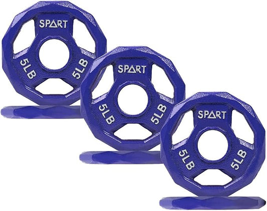 SPART Color Coded Weight Plate 2-Inch Cast Iron Tri-Grip Plate for Barbell,Solid Cast Iron Olympic Weight Plates for Strength Training, Weightlifting, Crossfit, 2.5/5/10/15/25/35/45LB, Single/Pair/Set