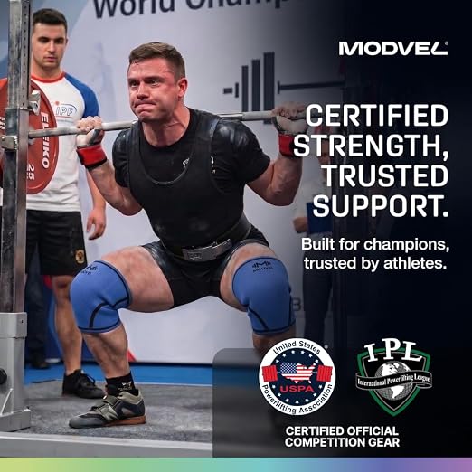Modvel Strength 7mm Knee Sleeves (Pair) for Weightlifting & Powerlifting (USPA, IPL Approved) | High-Performance Knee Compression Support For Squats, Weight Lifting - Men and Women