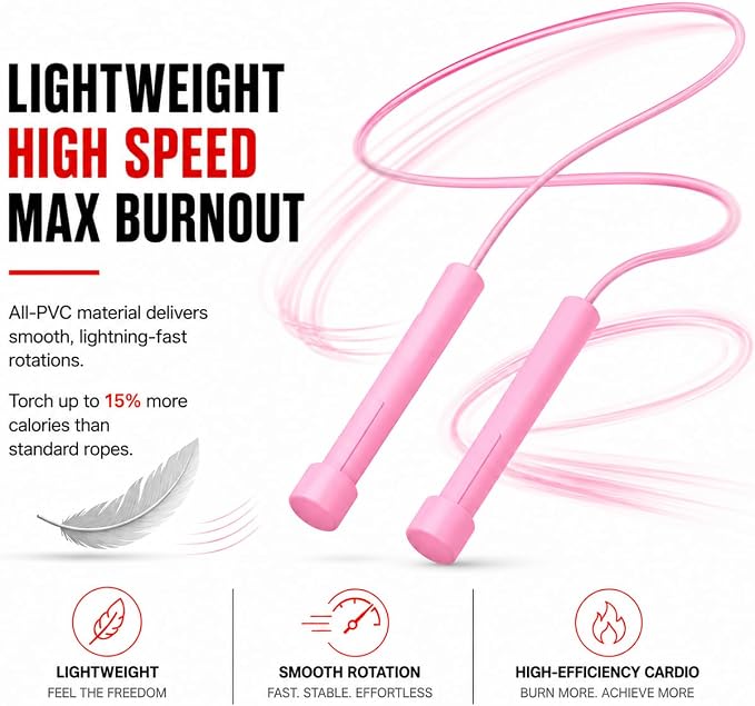 Adjustable Jump Rope for Fitness & Exercise, 2 Pack Portable Skipping Rope | for Cardio, Boxing and Weight Loss, Non Slip PVC Jumping Rope for Workout, Speed Rope for Women Men, Pink & Black