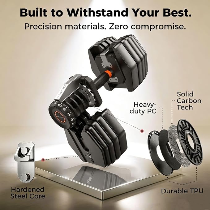 FEIERDUN DB1 QuickDial Adjustable Dumbbell Set, 15-in-1 Adjustable Weights with Storage Box & App, 105lb/52.5lb Quick Change for Drop Set, Superset & HIIT Home Gym, Non-Slip Handles, 3-year Aftersale Service