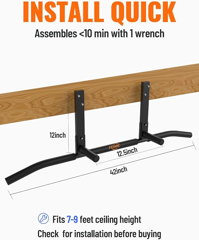 Fitarc Joist Mount Pull Up Bar, Wall Mount Pull Up Bar for Doorway | Home Gym Workout Equipment, Heavy Duty Steel Construction
