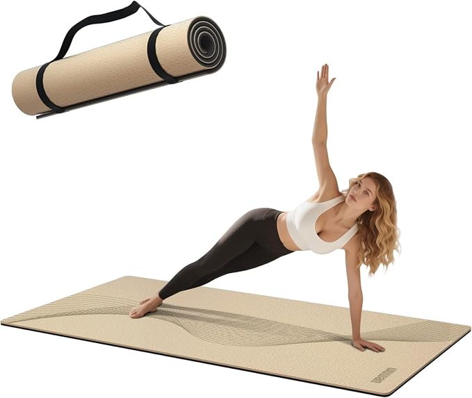 Large Exercise Mat | 10mm Thick TPE Non-slip Gym Mats, Carrying Strap