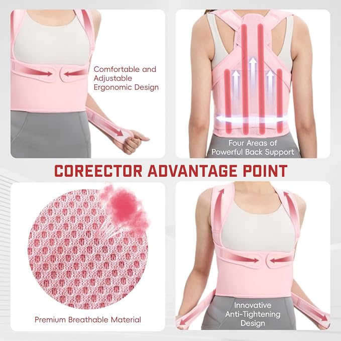 Posture Corrector for Women & Men, Adjustable Back Brace Shoulder Straightener with Full Back Support for Upper & Lower Back Pain, Spine Alignment, Hunchback & Scoliosis Relief (Large, Pink)