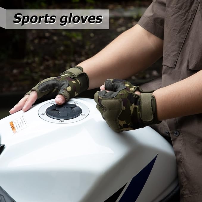 FIORETTO Fingerless Gloves for Men, Breathable Grip Palm Gloves for Motorcycle Riding, Driving, Cycling, Exercise, Workout, Climbing, Hiking and Outdoor Activities M210603