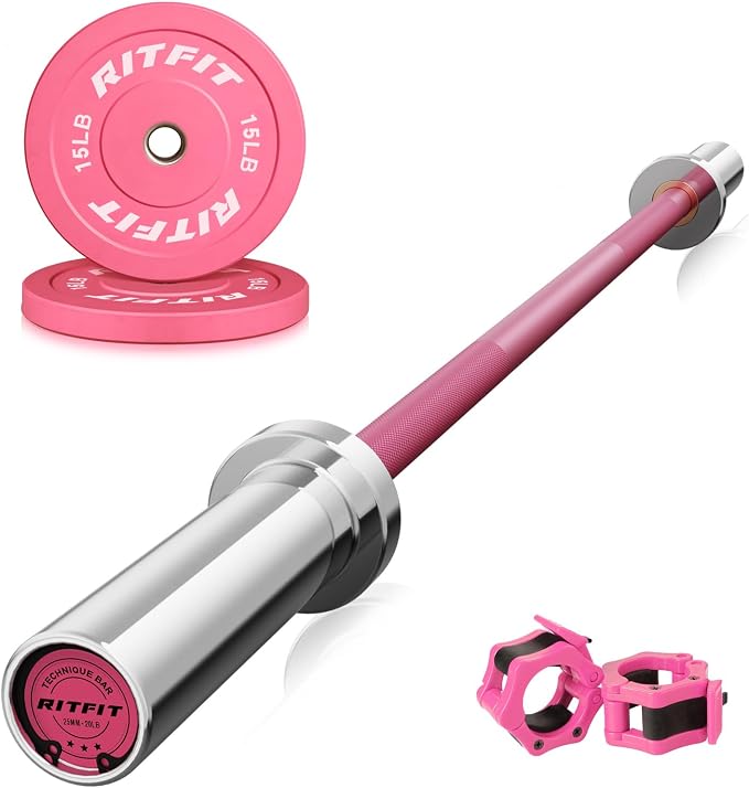 RITFIT Pink Olympic Bumper Plates with Steel Insert for Home Gym | High-Density Rubber with Low Bounce, 2-Inch Olympic Bore with Steel Insert, Pink Color for Strength Training