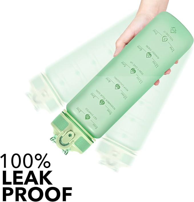 Hyeta Plastic Water Bottle With Straw & Time Marker, 32oz Leakproof Jug | Motivational Tritan BPA Free Gym Office Outdoor Intake Tracker Hourly Reminder Straw Lid Lightweight