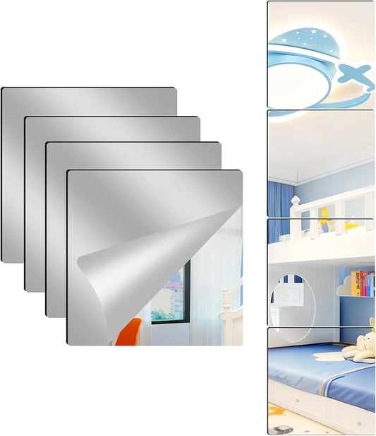 4 Pack Acrylic Mirrors for Wall,12 x 16Inch Self Adhesive Frameless Small Mirror Tiles, Flexible Plastic Mirror Sheets for Bedroom Home Gym Door (12"X16"-4Pcs)