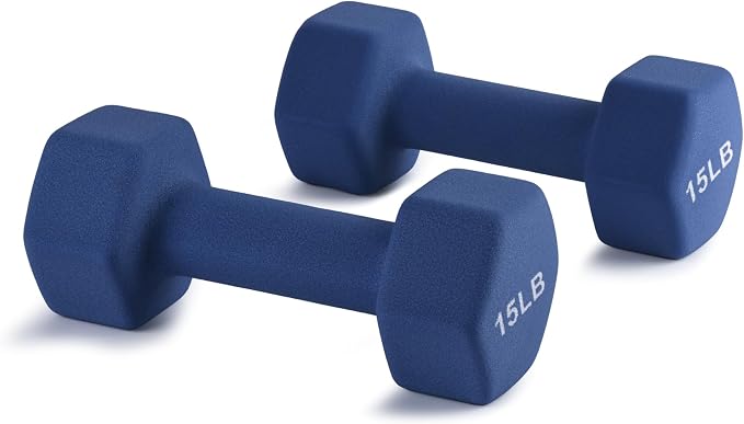 Portzon Dumbbells Neoprene with Non Slip Grip weight for Total Body Workout Compatible with of 2 Set,1-15 LB, Anti-Slip, Anti-roll, Hex Shape