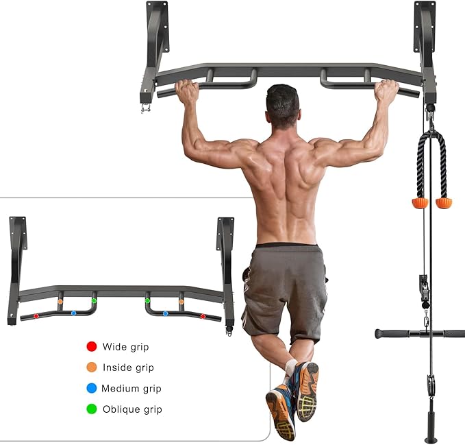 Kipika 48" Ceiling Mounted Pull Up Bar, Heavy Duty Multi-Grip Chin Up Bar,Mounted Pullup Bar, Adjustable Height, Pull Up Bands for Chin Ups & Body Stretching, Ideal for Home Gym and Strength Training