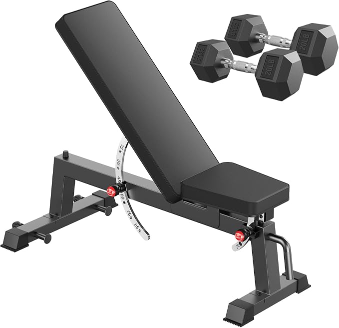 HANDBODE Adjustable Weight Bench, 1500 lb Incline Workout Bench, Home Gym | 0 To 85 Degree Backrest, Three Seat Angles, Steel Frame, Wheels And Handle, Foldable Storage, Chest Presses, Dumbbell Rows