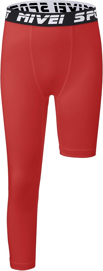 MIVEI One Leg Compression Tights Youth Boys Basketball Leg Sleeve | Kids Compression Pants Girls' Single Leg Tights 3/4 Leggings for Baseball Softball Soccer Running Football, Sports Base Layer
