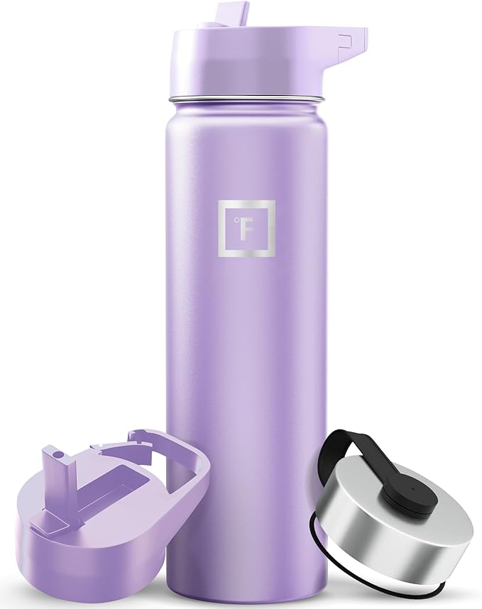 IRON °FLASK 22 oz Wide Mouth Water Bottle with 3 Lids | Insulated Stainless Steel Sports Water Bottle with 3 Leakproof Lids - BPA Free, Cold 24 Hrs, Sweat Free (Lavender)