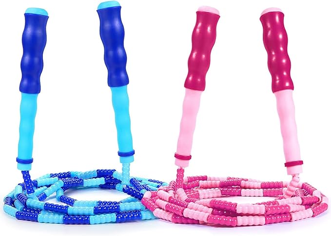 Supertrip Jump Rope Kids-Soft Beaded Skipping Rope Adjustable Tangle-Free Segmented Jumping Rope for Children and Students