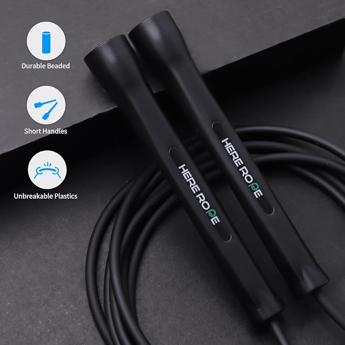 HEREROPE Adjustable Jump Rope – 5mm PVC Skipping Rope with Unbreakable Handles, Non-Kinking, Includes 1 Spare Rope for Indoor & Outdoor Fitness Training for Men, Women