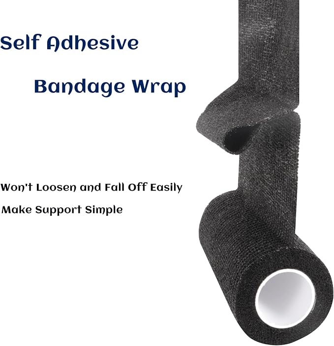 Elastic Self Adhesive Bandage Wrap 4 Inch, Breathable Non Woven Cohesive Bandage, Vet Wrap for Dogs, Ankle Sprains Swelling, Sports Athletic Tape (24 Count Black)
