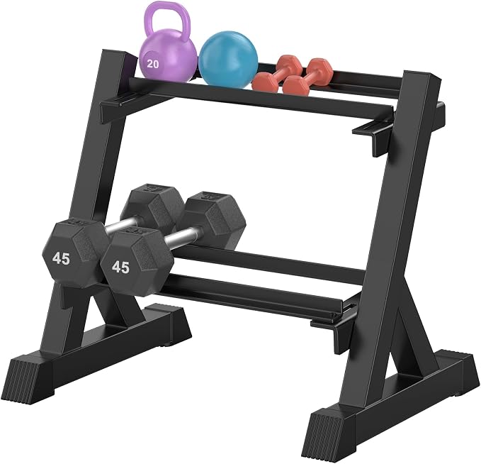 TomCare 6-Tier|5-Tier|4-Tier|2-Tier Dumbbell Rack Stand Only for Home Gym | Stable A-Frame, Fits 5–35 lb Dumbbells, Protective Padded Cradles, Adjustable Feet, Easy-Carry Handle (Stand Only)