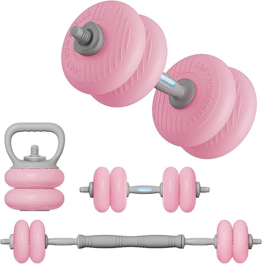 Adjustable Dumbbell Set 13LB/18LB/22LB/35LB, 4-in-1 Soft Shell Weight Set with Connector, Converts to Barbell & Kettlebell, Strength Training Equipment for Home Gym, Ideal for Women & Beginners