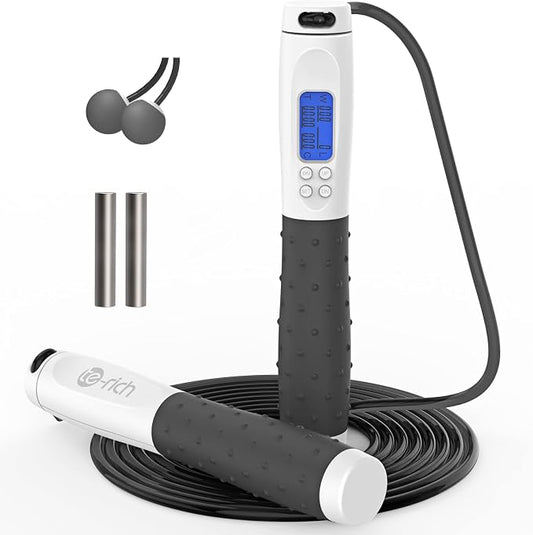Jump Rope, Weighted Jump Rope for Fitness, Skipping Rope with Counter - Heavy Handles, Adjustable Length - Cordless Jumping Rope for Men Women Kids Fitness Exercise Training
