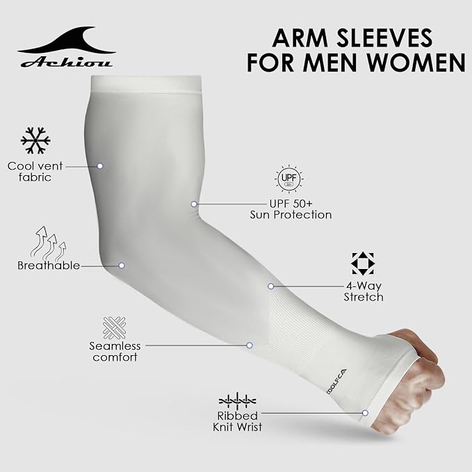 Achiou Arm Sleeves for Men Women, Sun Sleeves UV Protection Cooling Sports | Compression,Tattoo Sleeve Cover, Thumb Hole Design,Tattoo Cover Up, UPF 50+, Versatile Use for Basketball Football Volleyball