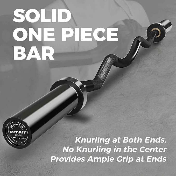RitFit 2 Inch EZ Curl Bar Olympic Barbell with Weight Plates & Collar | 4FT EZ Curl Bar with 35LB Weight Plates, Collars for Bicep, Tricep Workout, Weightlifting, 350LBS Weight Capacity