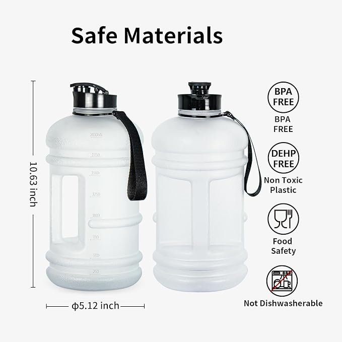 TOOFEEL 2 Liter Water Bottles - Big Water Jugs - 2.2L 74oz LeakProof - Clear Matte