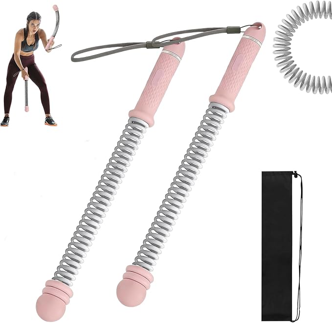 Adjustable Ropeless Battle Rope Trainer, Cordless Spring Fitness Rope for Home & Gym, Heavy Duty Cordless Battle Rope with Storage Bag, Strength & Conditioning (Pink)