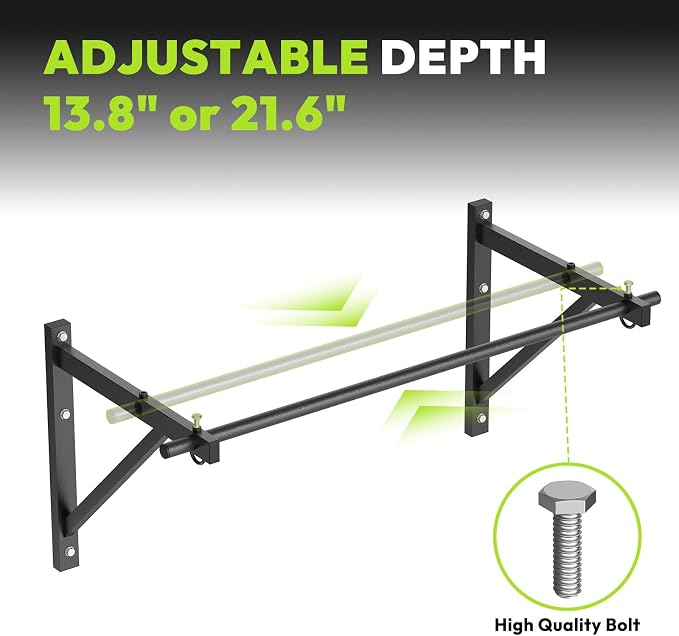 HANDBODE Wall Mounted Pull Up Bar for Doorway, 52''/36'' Chin Up Bar | 500 lb Capacity, Thickened Steel Construction, Joist Mounted