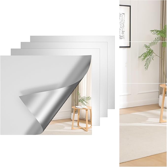 DUMOS 4 Pack Wall Mirror Tiles, Hallway Wall Mounted Mirror 14"x12" HD Glass Sheets, Square Mirrors for Walls, Full Length Mirrors Tiles for Home Gym, Bedroom, Door