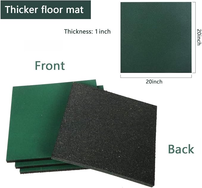 MYOYAY 4 Pack Interlocking Tiles 20"x20"x1" Heavy Duty Rubber Tile Green Non-Slip Flooring Mat for Playground Park Gym Indoor and Outdoor, Cover 11.12 Sq.FT