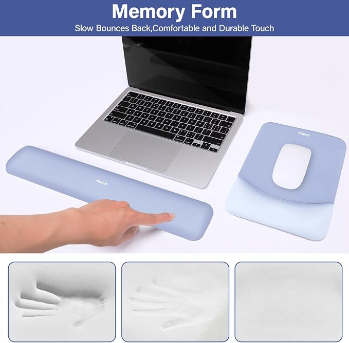 MOSISO Wrist Rest Support Mouse Pad & Keyboard Set, Slate Blue | Rectangular Ergonomic Mousepad, Non-Slip Base, Home/Office Pain Relief & Easy Typing, Neoprene Cloth & Raised Silicone Lining