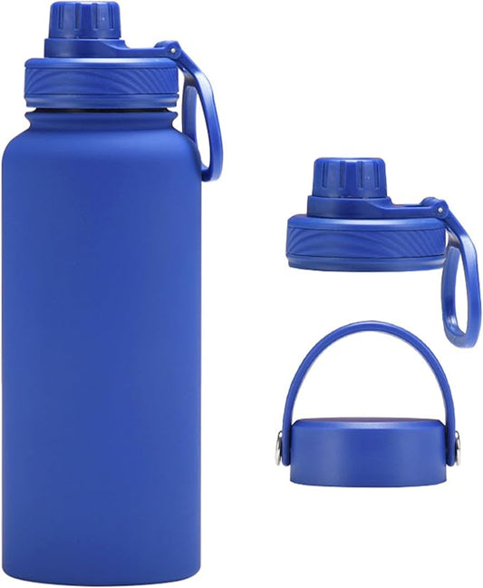 32 oz Insulated Metal Mens Water Bottle | Blue, Stainless Steel, 1 Liter, Leakproof, 2 Lids, Large Sports Water Bottle for Gym,Hiking