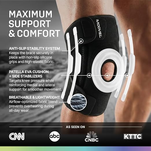 Modvel Knee Brace with Side Stabilizers & Patella Gel Pads for Pain Relief and Joint Support Breathable, Non-Slip Compression Sleeve for Men & Women, Arthritis, Meniscus, ACL Recovery