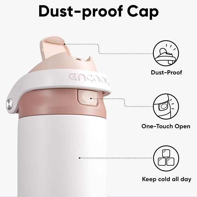 ENCOOL Leakproof Insulated Water Bottle with Straw Dual-Sip Water Bottle Bag-Safe Design for Work, Commute & Gym – Keeps Drinks Cold All Day, 32 oz, Coffee White