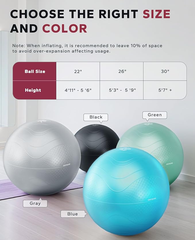 HAPBEAR Exercise Ball- Anti-Burst Slip-Resistant Yoga/Pilates Ball for Core Training & Posture Improvement, Home Gym/Rehab/Pregnancy Ball, Quick Pump & 3 Resistance Bands Included