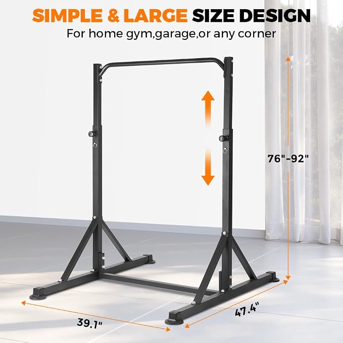 Pull Up Bar Station, Heavy Duty Chin Up Pullup Bars Free Standing Home Gym | 92" Adjustable Height, 440lb Capacity, 39.1" Wide Strength Training hanging Bar for Exercise, Outdoor Indoor Workout Fitness