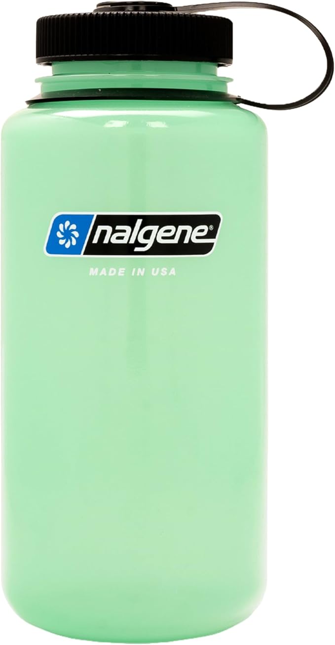 Nalgene 32 oz Wide Mouth Water Bottle, Glow Green | BPA-Free, Durable & Lightweight, Leak Proof, Dishwasher Safe, Large Reusable Plastic Bottle for Hiking, Gym, Work & Travel