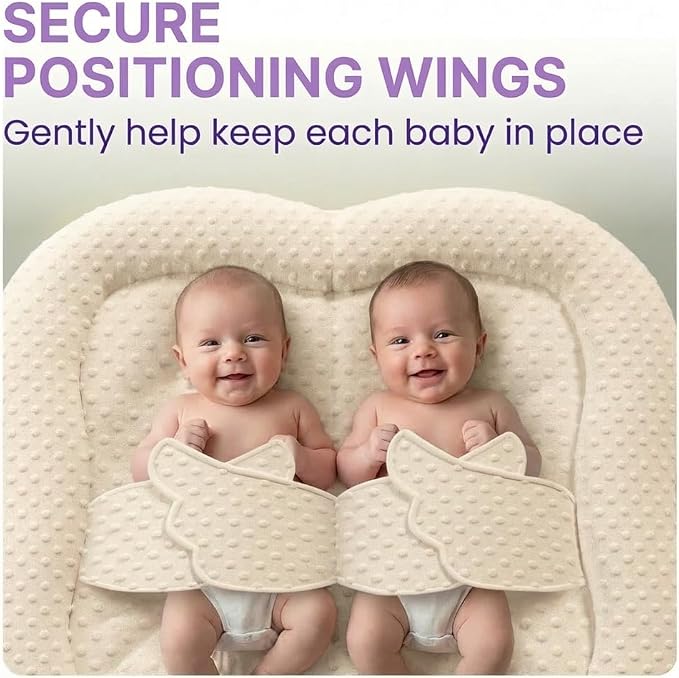Twins Baby Play Mats for Floor Activity Gym - 5-in-1 Support Cushion Baby Play Mat Tummy Time Mat for Supervised Bonding with Arch, Plush Toys, Flashcards & Developmental Book - Beige