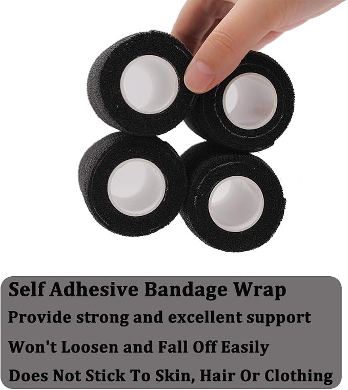 12 Rolls Elastic Self Adhesive Bandage Wrap 3 Inch, Breathable Non Woven Cohesive Bandage, Vet Wrap for Dogs, Ankle Sprains Swelling Tape, Sports Athletic Tape Black