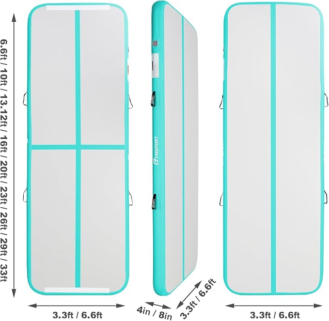 FBSPORT Inflatable Air Gymnastics Mat Training Mats 4/8 inches Thickness Gymnastics Tracks for Home Use/Training/Cheerleading/Yoga/Water with Pump