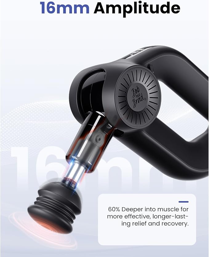 BOB AND BRAD D6 Pro Plus Massage Gun with Heat, Deep Tissue Percussion with 16mm Amplitude, Professional Muscle Massager Gun for Athletes, Quiet Electric Handheld Massager