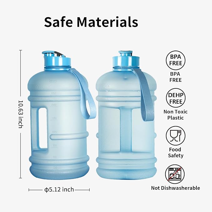 TOOFEEL 2.2 Liters Gym Big Sports Water Bottles for Men - Reusable BPA Free Plastic Clear Water Jug - Unique Water Bottles, Comfurtable to Touch and Easy to Clearn - Matte Light Blue Water Bottle