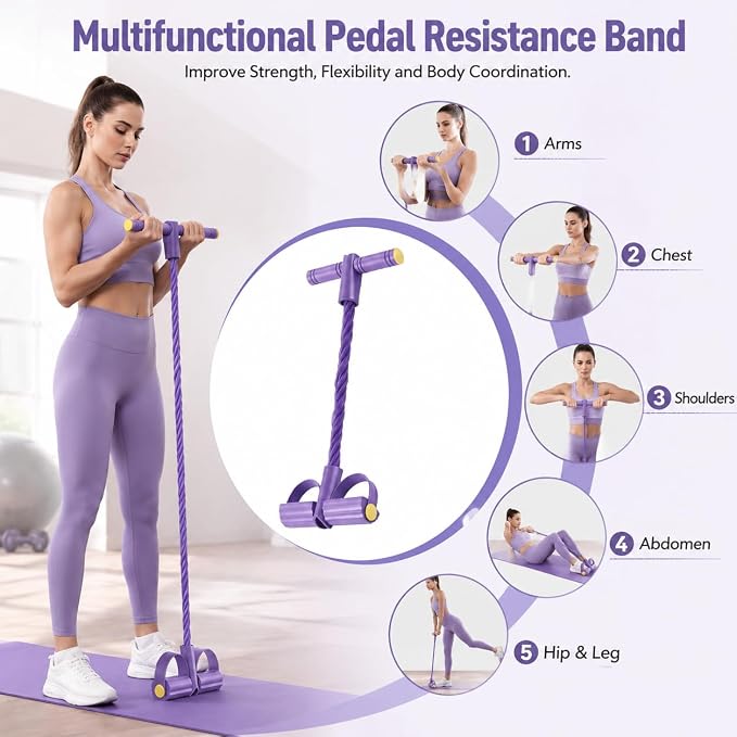 Pedal Resistance Bands with Handles for Women, Multifunction Foot Pedal Resistance Band,6-Tube Resistance Bands with Handles, Training Abdomen, Waist, Arms & Legs Durable Pedal Exerciser