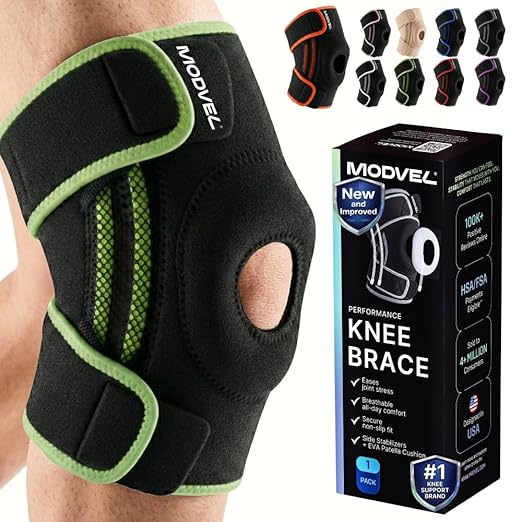 Modvel Knee Brace with Side Stabilizers & Patella Gel Pads for Pain Relief and Joint Support Breathable, Non-Slip Compression Sleeve for Men & Women, Arthritis, Meniscus, ACL Recovery