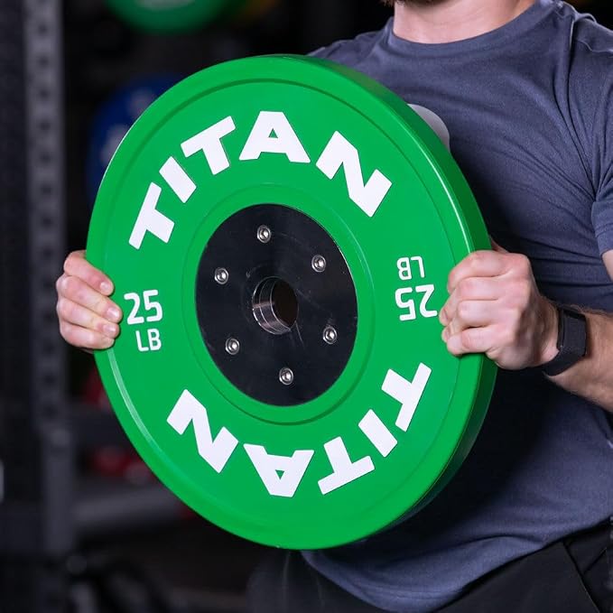 Titan Fitness Elite Olympic Bumper Plates, Competition Weight Plates, Rubber with Steel Hub Insert, Sold as a Pair, for Olympic Weightlifting and Cross-Training Workouts
